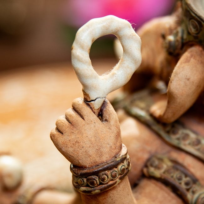 【1点物】ガネーシャ 素焼きに彩色 15.5cm 10 - 一部補修あとがあります。