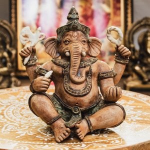 【1点物】ガネーシャ 素焼きに彩色 15.5cm