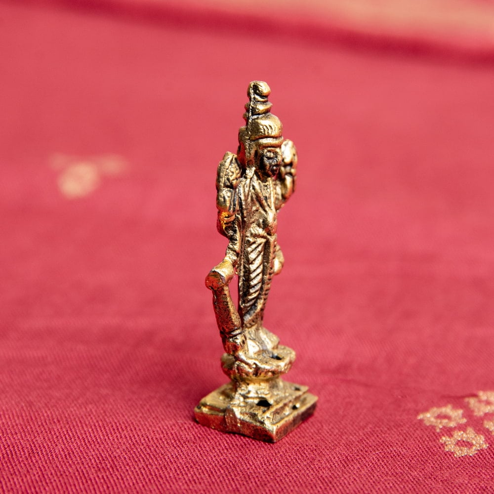 5.インドヒンズー教神木製多腕神像彫刻 約25cm、極小品 神様像 ブラス像 ヒンドゥー教 神像 ヴィシュヌ 立像 Vishnu ミニ神像