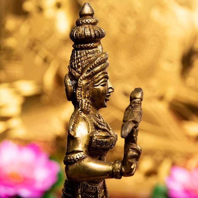 ミーナークシ 女神 立像 Meenakshi ブラス製 高さ:約19.5cm 6 - 横顔の感じです。