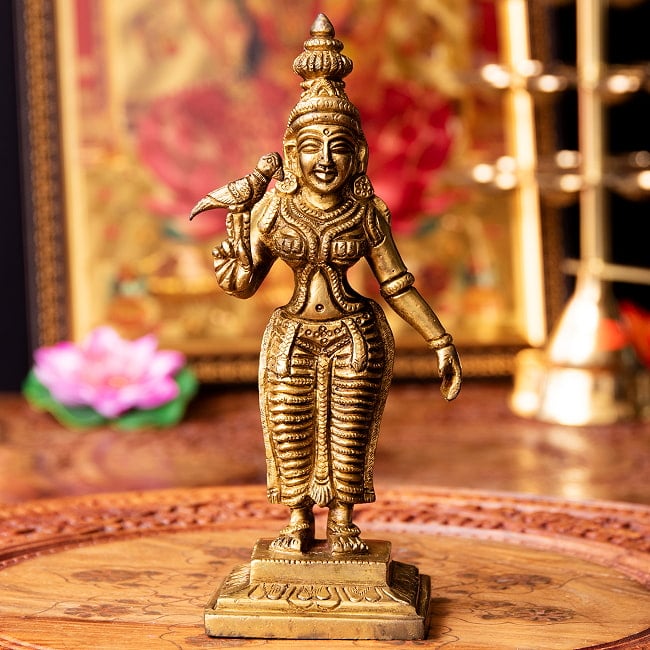 ミーナークシ 女神 立像 Meenakshi ブラス製 高さ:約19.5cmの写真