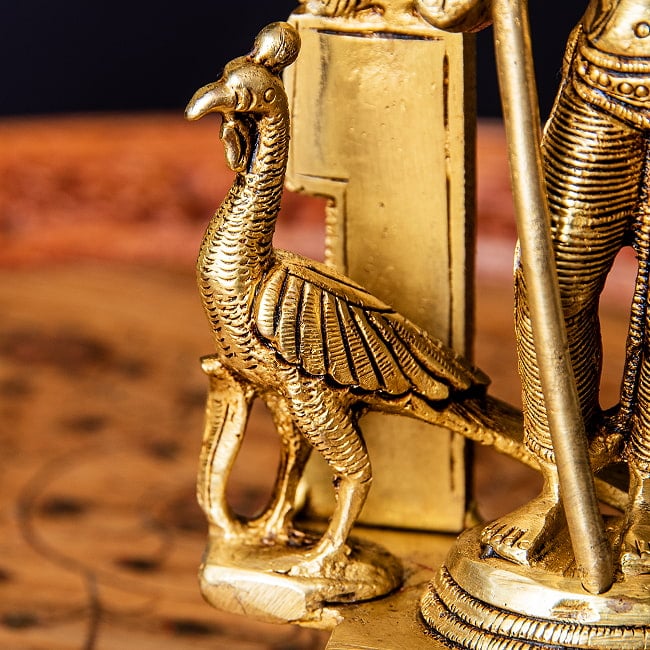 ムルガン カルティケーヤ スカンダ 軍神 Murugan / Kartik ブラス製 高さ:約18cm 5 - 乗り物は孔雀です。コブラもいますね。