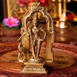 ムルガン　カルティケーヤ　スカンダ　軍神　Murugan / Kartik ブラス製　高さ：約18cm