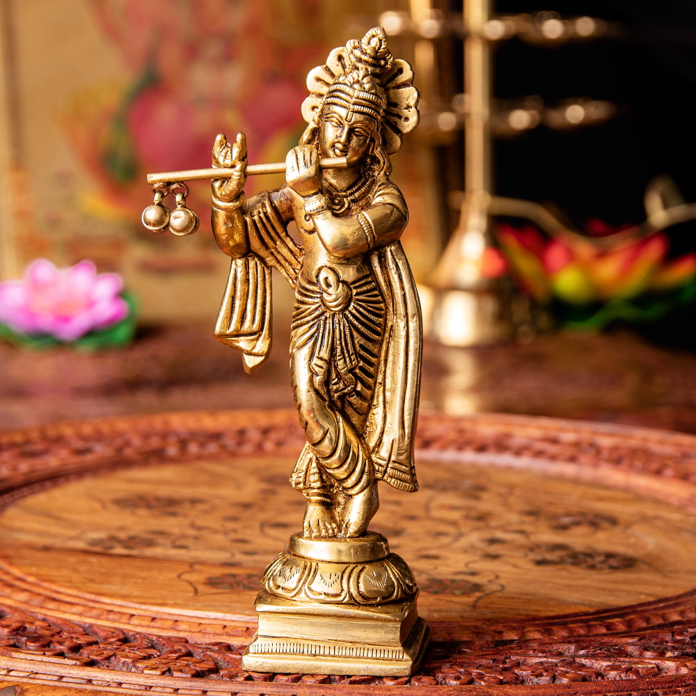 インド 木彫 クリシュナ 全長42cm 送料無料 クリシュナ クリシュナ像 笛 krishna 立像 笛を吹く