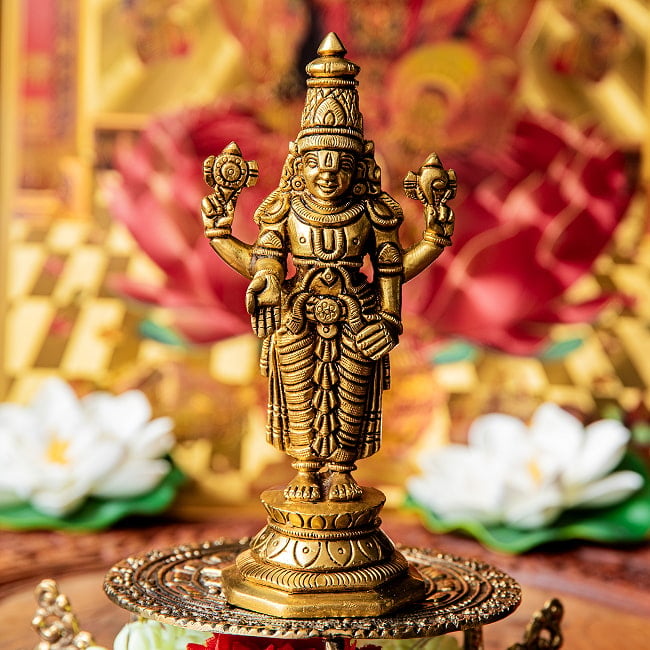 バラジ / ヴェンカテーシュヴァラ ヴィシュヌ神 立像 Balaji /Venkateshvara Vishnu ブラス製 高さ:約14cmの写真