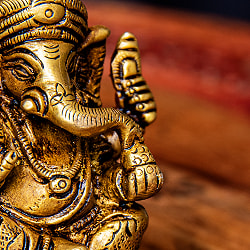 ガネーシャ シンプル台座　小さめ　坐像　Ganesha ブラス製　高さ：約6cm - サブ5