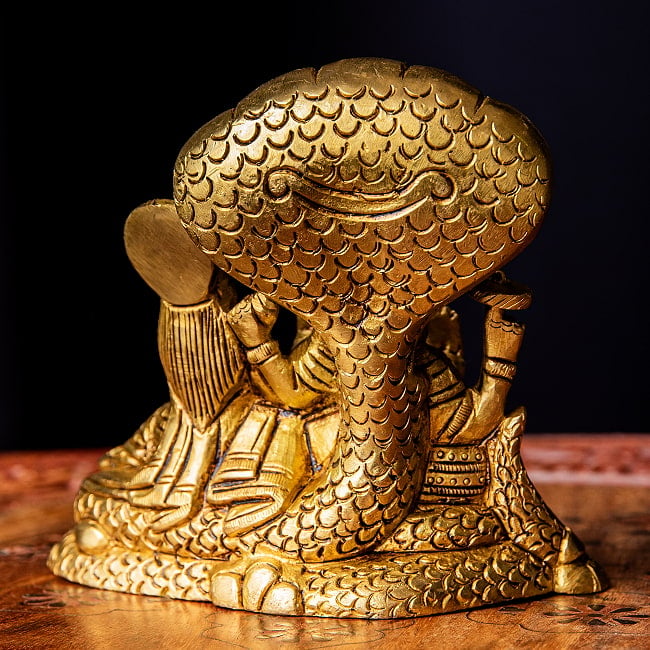 アナンタ竜の上で横たわる ヴィシュヌ ラクシュミー Vishnu Lakshmi ブラス製 高さ:約10cm 10 - 背面の様子