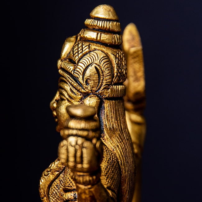 カーリー / マルサ・ナラヤニ　女神　立像　Kali　Mhalsa　Narayani　 ブラス製　高さ：約14cm 10 - 髪飾りや毛筋の表現も見事です。