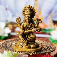 サラスヴァティ 坐像 六角形台座 Saraswati ブラス製 高さ:約7.5cm(TI-RSDL-1895)