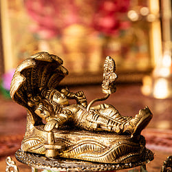 世界創造のヴィシュヌとブラフマー アナンタ竜 ハリ シヴァリンガ Shesha Naga Vishnu ブラス製 高さ:約8cm - メイン