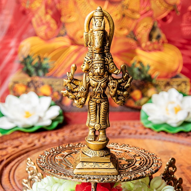 パンチャムキ・ハヌマーン 五面ハヌマーン ハヌマン 立像 Panchamukhi Hanuman ブラス製 高さ:約13cmの写真
