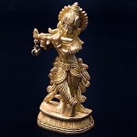 クリシュナ像　金属製　約15.5cm 　ー インドの小さな神さま ー 仏像 クリシュナ 神様像 クリシュナと聖牛 (10cm) インド 置物