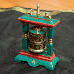 【高品質】ターコイズ装飾マニ車 [高さ：約13.5]