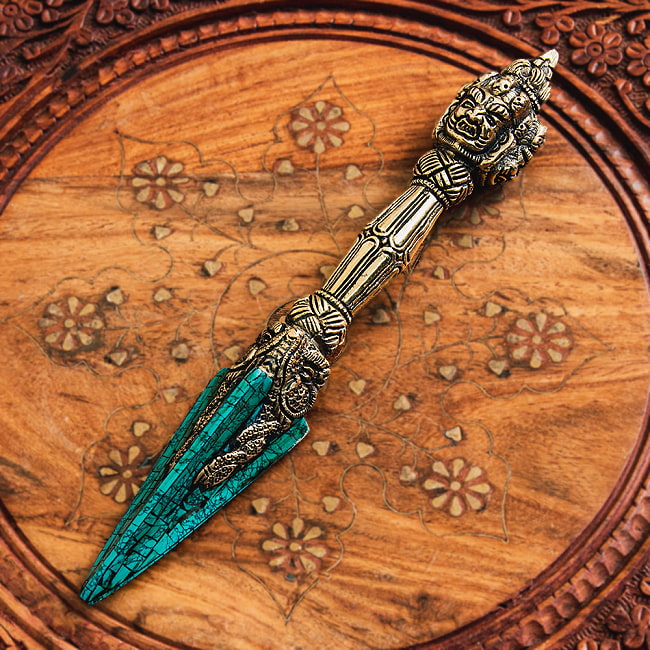 ターコイズ装飾　プルパ（キーラ・金剛蕨） - 25.5cmの写真ネパール 像,神様 像,