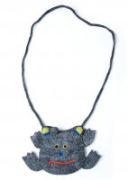 手作りフェルト　ネパールのゆるいアニマルポシェット(ミニ) - カエル(TI-SHLDBG-1042)