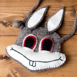 手作りフェルト　ネパールのゆるいアニマルポシェット(ミニ) - うさぎ - サブ2