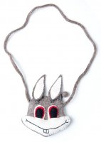 手作りフェルト　ネパールのゆるいアニマルポシェット(ミニ) - うさぎ(TI-SHLDBG-1045)