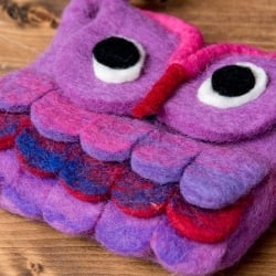 手作りフェルト　ネパールのゆるいアニマルポシェット(ミニ) - ふくろう - サブ3