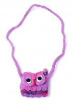 手作りフェルト　ネパールのゆるいアニマルポシェット(ミニ) - ふくろう(TI-SHLDBG-1047)