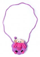 手作りフェルト　ネパールのゆるいアニマルポシェット(ミニ) - ひつじ(TI-SHLDBG-1048)