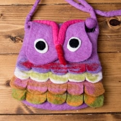 手作りフェルト　ネパールのゆるいアニマルポシェット - ふくろう - サブ2
