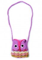 手作りフェルト　ネパールのゆるいアニマルポシェット - ふくろう(TI-SHLDBG-1053)