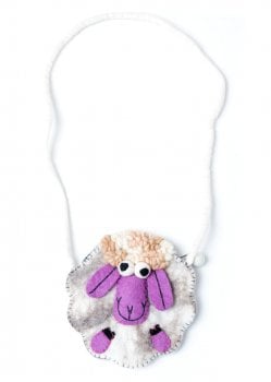 手作りフェルト ネパールのゆるいアニマルポシェット - ひつじ