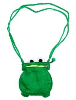 手作りフェルト　ネパールのゆるいアニマルポシェット(ミニ) - カエル - サブ2