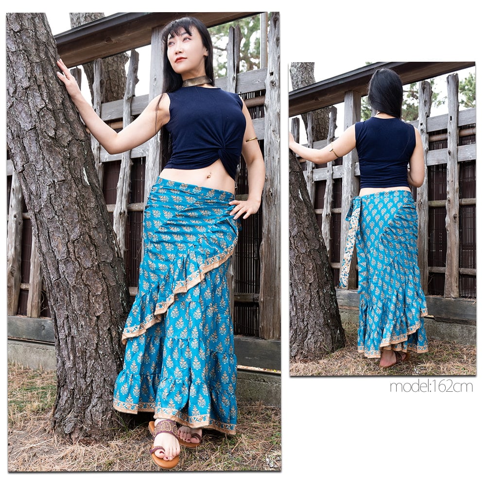 アンティークサリーのティアードラップスカート2枚目の説明写真です