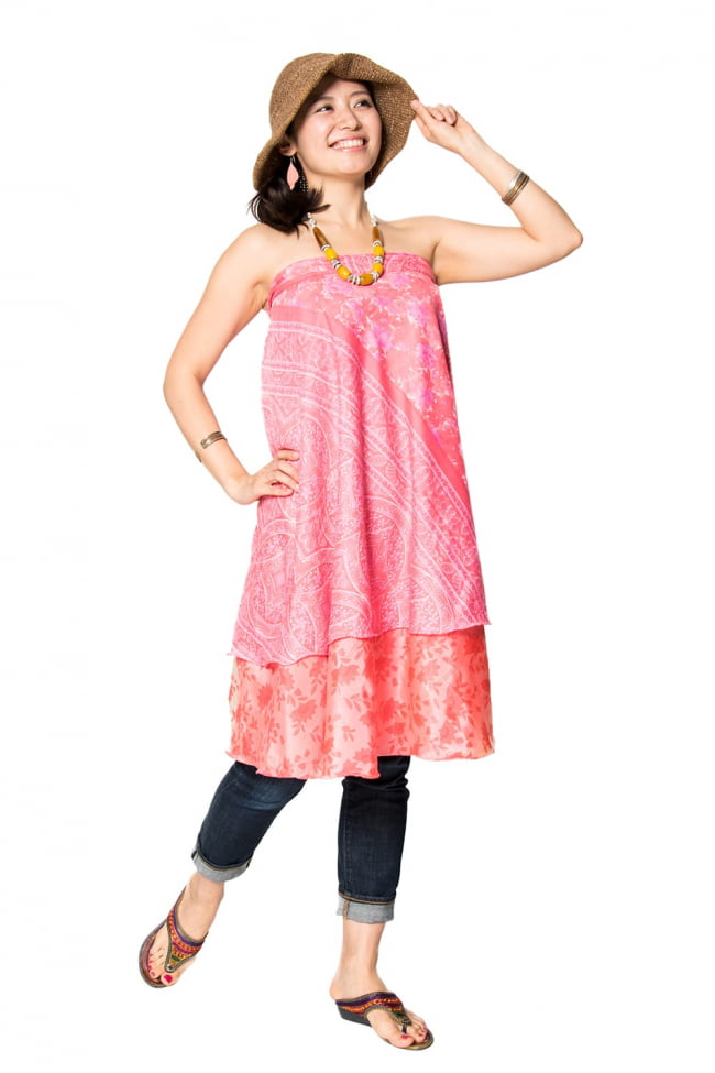 20通りの着方ができる魔法のスカート - ピンク系 6 - こんな感じで着用することもできます。着方は自由自在！