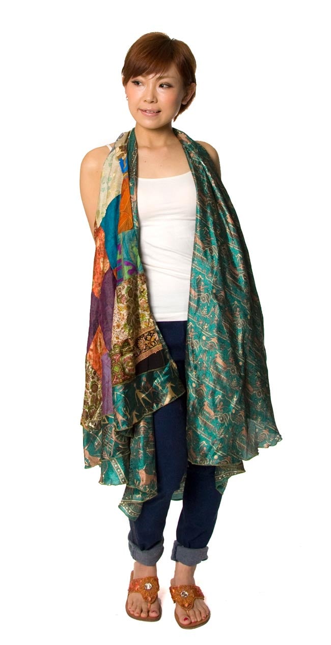 シルク100%定価24万 豪華刺繍シフォンバタフライポンチョシャツ