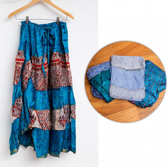 オールドサリーのティアードスカート 10 - 2：ブルー・水色系