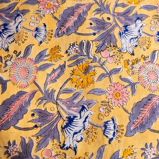 ボタニカル柄の木版染が美しい ボリュームギャザースカート 11 - 3：イエロー・グレー