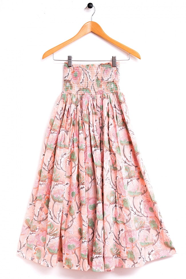 ボタニカル柄の木版染が美しい ボリュームギャザースカート 14 - 5：ピンク