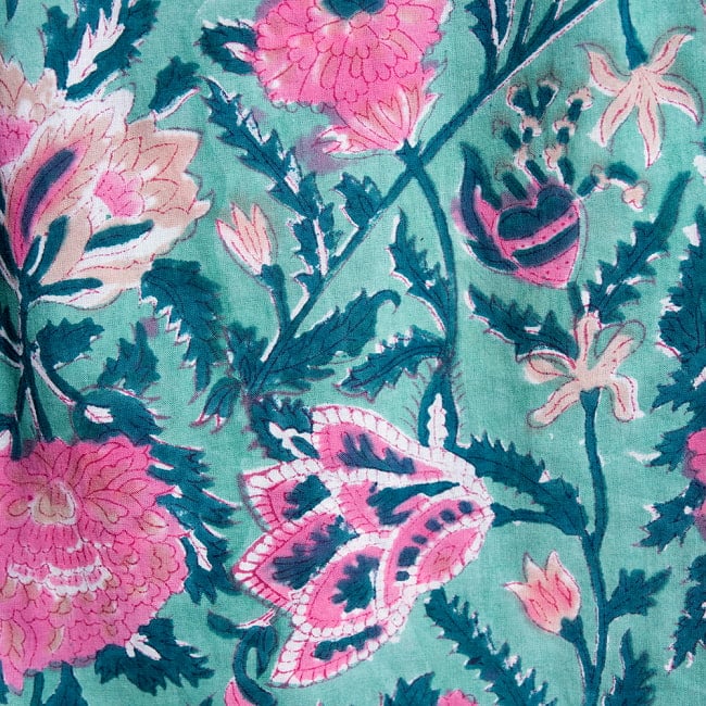 ボタニカル柄の木版染が美しい ボリュームギャザースカート 17 - 6：グリーン