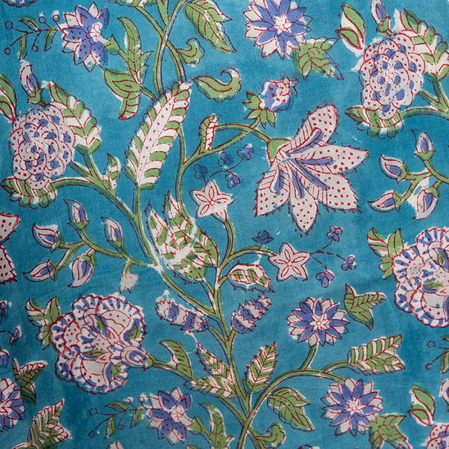 ボタニカル柄の木版染が美しい ボリュームギャザースカート 19 - 7：ブルーフラワー