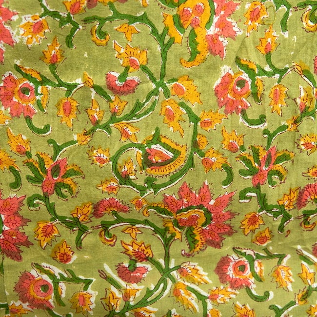 ボタニカル柄の木版染が美しい ボリュームギャザースカート 29 - 12：ピスタチオ