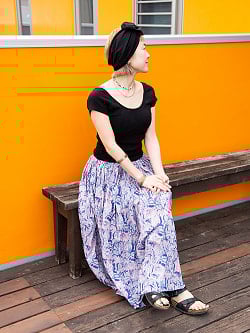 ボタニカル柄の木版染が美しい ボリュームギャザースカート - サブ3