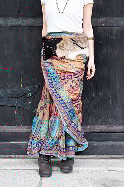 アンティークサリーのティアードラップスカート - サブ5