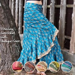 アンティークサリーのティアードラップスカート