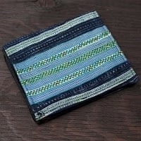 モン族の古布を使った二つ折り財布[水色]の商品写真