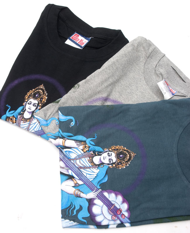 音楽と芸術の神様 サラスヴァティー Tシャツ 5 - 左から、ブラック、ホワイトグレー、ブルーグレーです