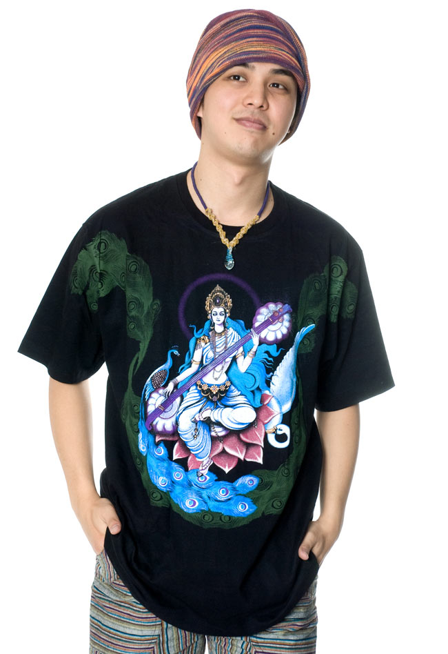 ロータスとオーン Tシャツ【ムラ染め加工】 10 - XLサイズの着用例です