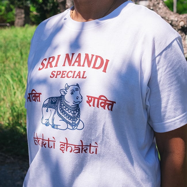 ナンディ 聖牛デザインTシャツ|南インドで親しまれている ナンディ石像モチーフ ヒンディー語 ナンディン 5.6oz生地 綿 コットン100% 14 - レトロ感が魅力のTシャツです