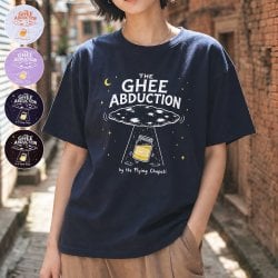 空飛ぶチャパティUFOと黄金のギー 半袖Tシャツ キノコシルエット の画像