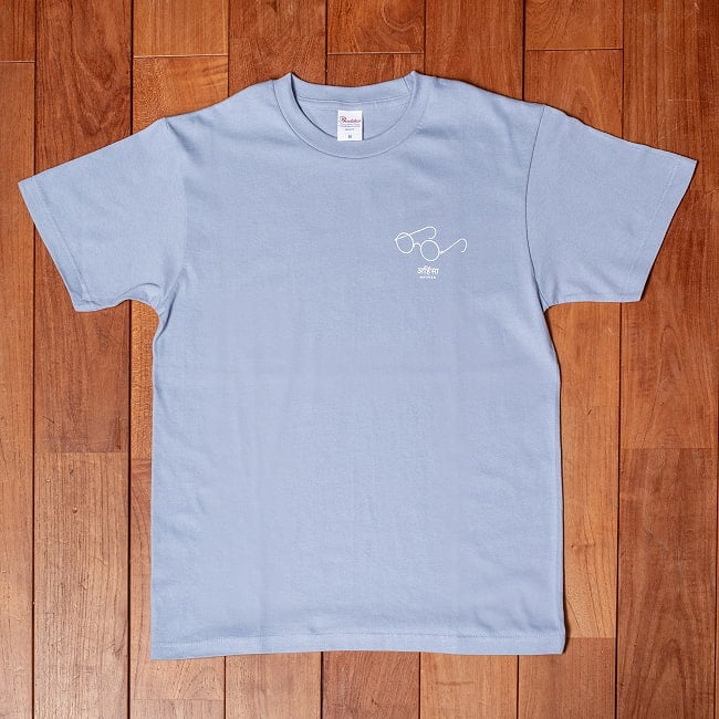 ガンジーメガネとアヒンサー　眼鏡だけで、誰だか分かる。　　左胸ワンポイント　半袖Tシャツ　5.6oz 綿100％ 4 - 全体写真です
