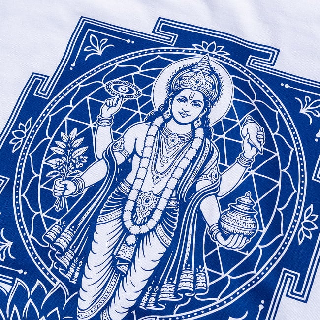 Dhanvantari 医薬の神様 ダンヴァンタリ神 背面 バックプリント 半袖Tシャツ 5.6ozコットン 6 - ダンヴァンタリ神の裏はヤントラデザイン