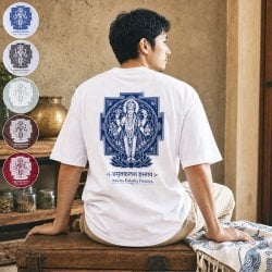 Dhanvantari 医薬の神様 ダンヴァンタリ神 背面 バックプリント 半袖Tシャツ 5.6ozコットン
