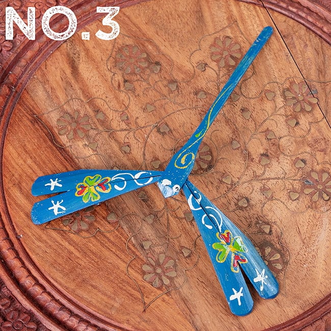 【約15cm】ベトナムの竹製トンボ【ヤジロベエ】の商品写真 9枚目 No.3:ブルー系